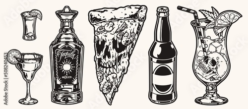 Mexican drinks set element monochrome
