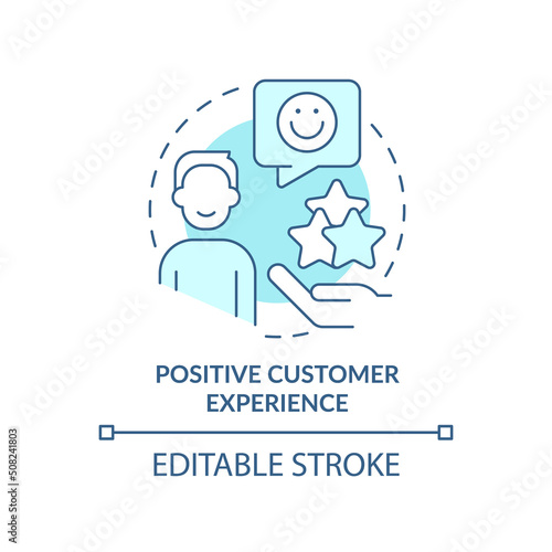 Positive customer experience turquoise concept icon. Selling trend abstract idea thin line illustration. Build loyalty. Isolated outline drawing. Editable stroke. Arial, Myriad Pro-Bold fonts used