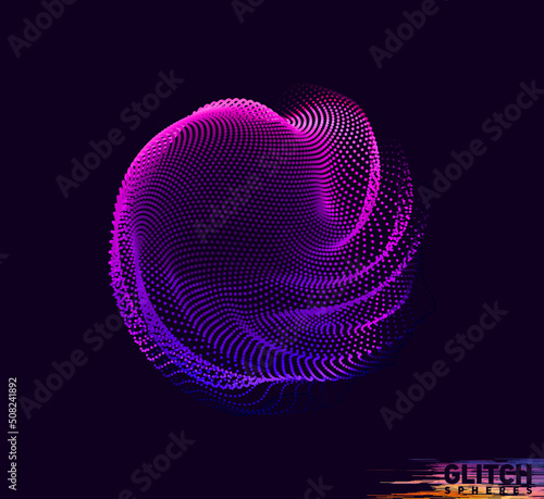 Abstract vector colorful mesh on dark background. Futuristic style card. Corrupted point sphere
