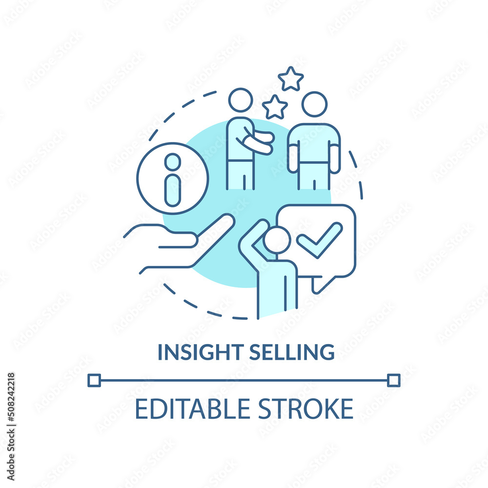 Insight selling turquoise concept icon. Winning strategies abstract idea thin line illustration. Decision-making process. Isolated outline drawing. Editable stroke. Arial, Myriad Pro-Bold fonts used Insight selling turquoise concept icon. Winning strategies abstract idea thin line illustration. Decision-making process. Isolated outline drawing. Editable stroke. Arial, Myriad Pro-Bold fonts used