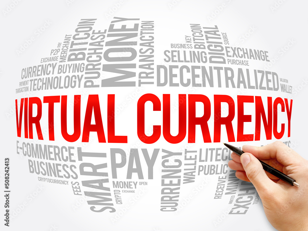 Virtual currency word cloud collage, business concept background Virtual currency word cloud collage, business concept background