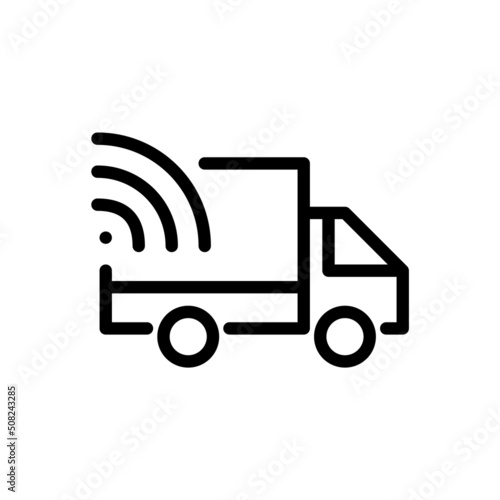 Smart wireless autonomous transportation. Delivery truck. Pixel perfect, editable stroke line icon