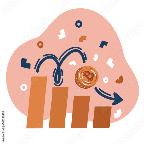 Vector illustration of falling Bitcoin price concept.