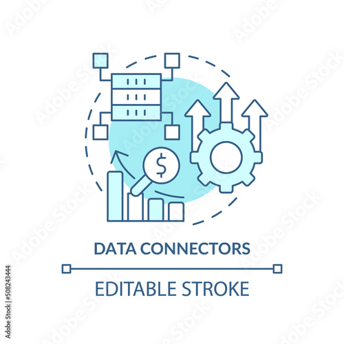 Data connectors turquoise concept icon. Sales tool abstract idea thin line illustration. Isolated outline drawing. Establish connection to database. Editable stroke. Arial, Myriad Pro-Bold fonts used