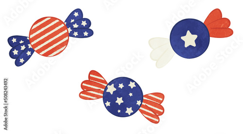 Cute American flag candy illustration set