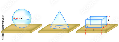 Physics shapes for schools. circle, rectangle, triangular prism 3d transparent vector or illustration set
