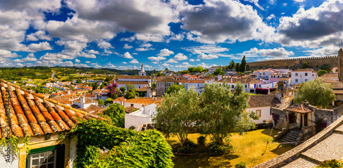 Obidos, Portugal stonewalled city with medieval fortress, historic walled town of Obidos, near Lisbon, Portugal. Beautiful view of Obidos Medieval Town, Portugal.