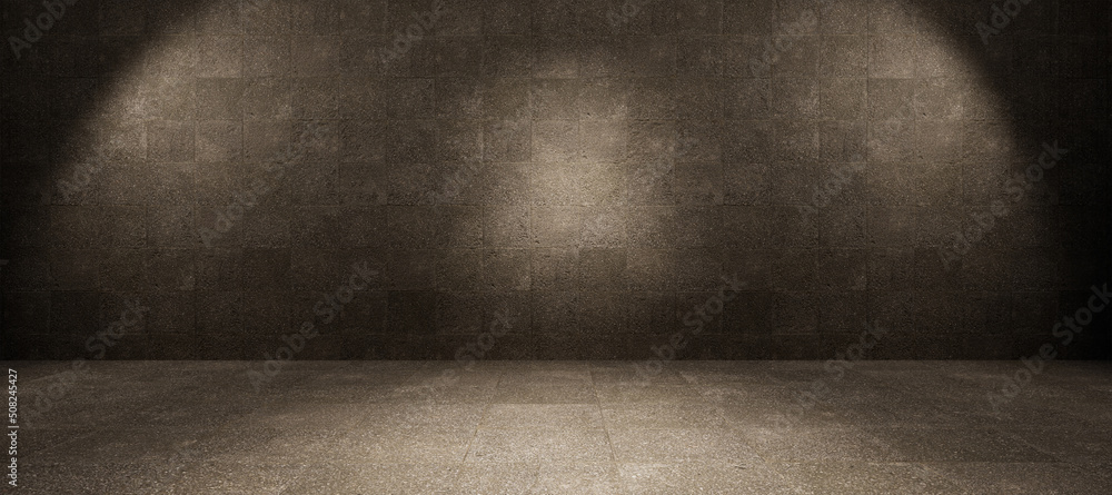black and white room, concrete wall and floor, wall with floor, empty stage with spotlights for exhibit, empty stage with spotlights, room with a wall - obrazy, fototapety, plakaty 
