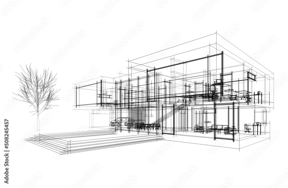 Modern house architectural 3d rendering