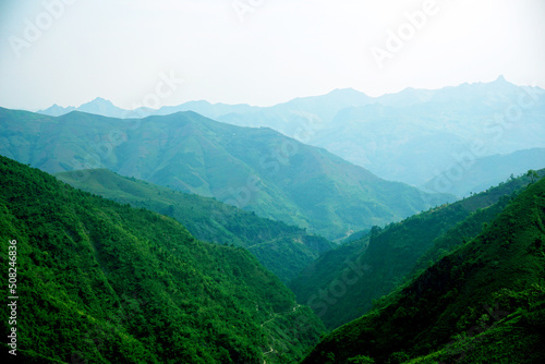 Beautiful mountain range in Ta Xua, Son La, Vietnam on a cloudy day