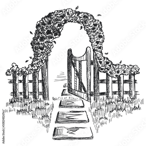 Garden entrance hand drawn sketch.