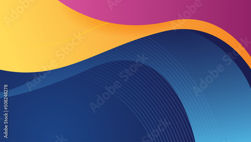 Abstract blue yellow and pink background with waves and circles