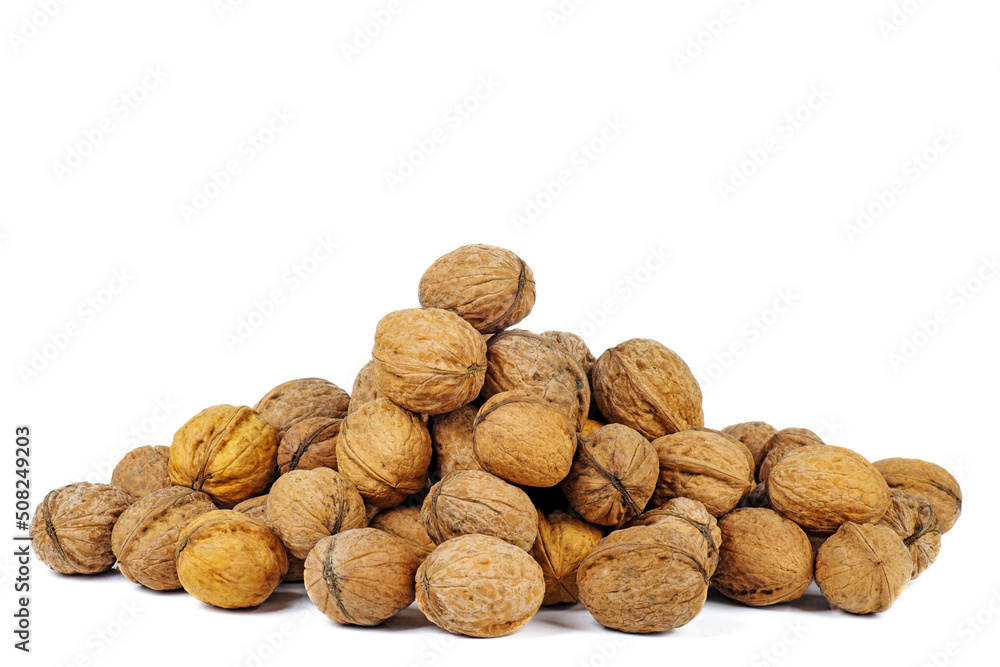 Ripe walnuts isolated on a white background Ripe walnuts isolated on a white background