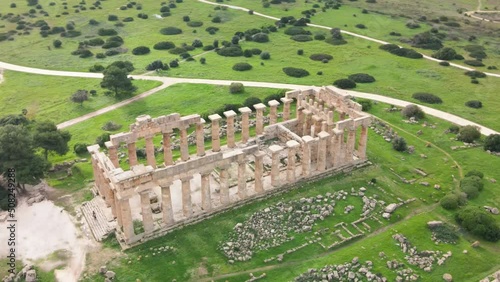 Selinunte, Sicily, Italy. Acropolis of Selinunte on the south coast of Sicily in Italy. Aerial view from drone photo