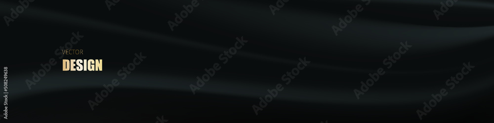 Abstract black background with 3d curvy lines. Abstract wavy black background. Soft shapes. Fabric background. Vector illustration. Minimalist decoration