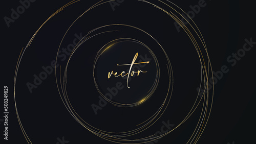 Gold Circle Frame with Sparkling Lights. Golden Awards Stars. Golden Shiny Particles. luxury 3d Effect Background. Glittering Magical Dust Particles on Dark Background. Vector Illustration.