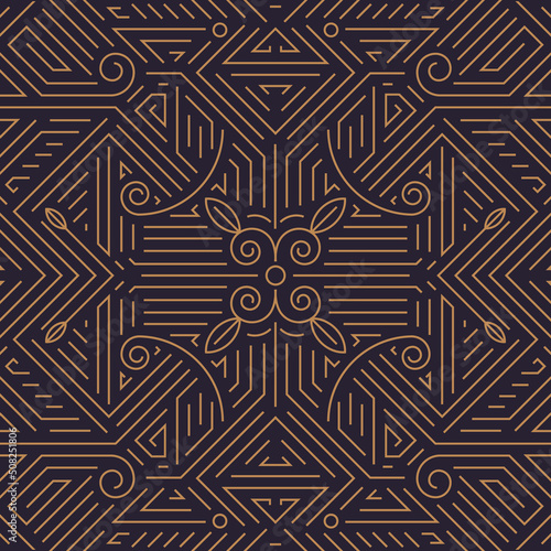 Vector abstract geometric line pattern, seamless art deco, gatsby style background. Golden retro luxury ornament.