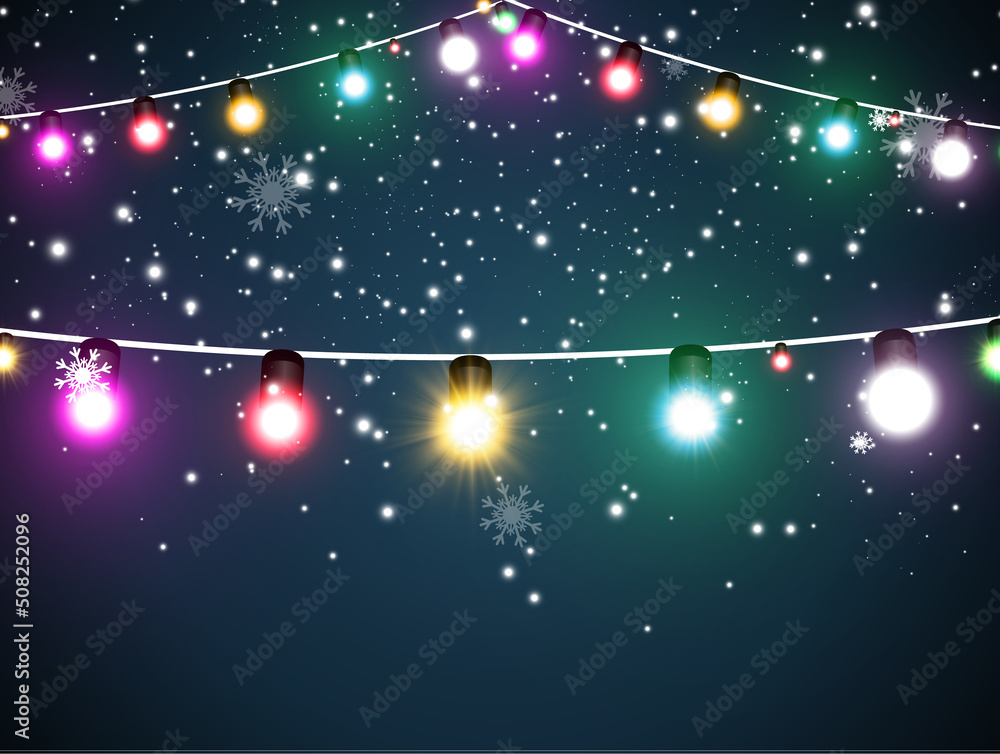 2023 Vector illustration of a light garland on a  background.
