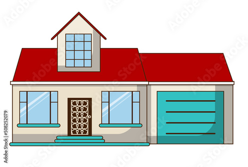 Country house illustration cartoon style. Building exterior of country house. Colorful cute house