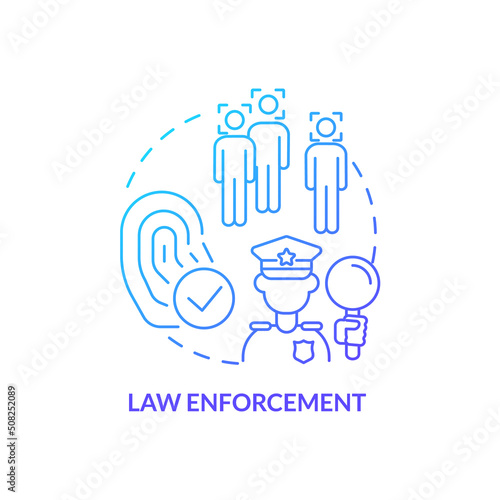 Law enforcement blue gradient concept icon. Biometric technology application abstract idea thin line illustration. Crime investigation, prevention. Isolated outline drawing. Myriad Pro-Bold font used