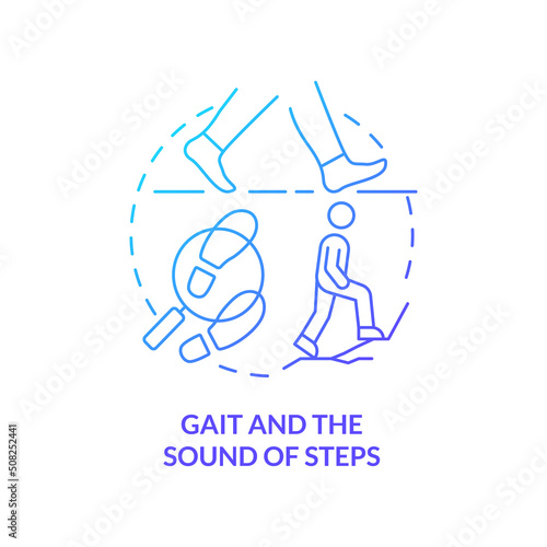 Gait and sound of steps blue gradient concept icon. Behavioural measurement abstract idea thin line illustration. Footsteps analysis. Isolated outline drawing. Myriad Pro-Bold font used
