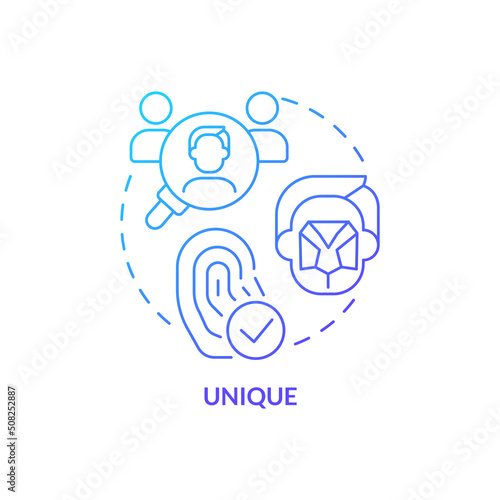 Unique blue gradient concept icon. Biometric data benefit abstract idea thin line illustration. Identifying individuals. Specific traits. Isolated outline drawing. Myriad Pro-Bold font used
