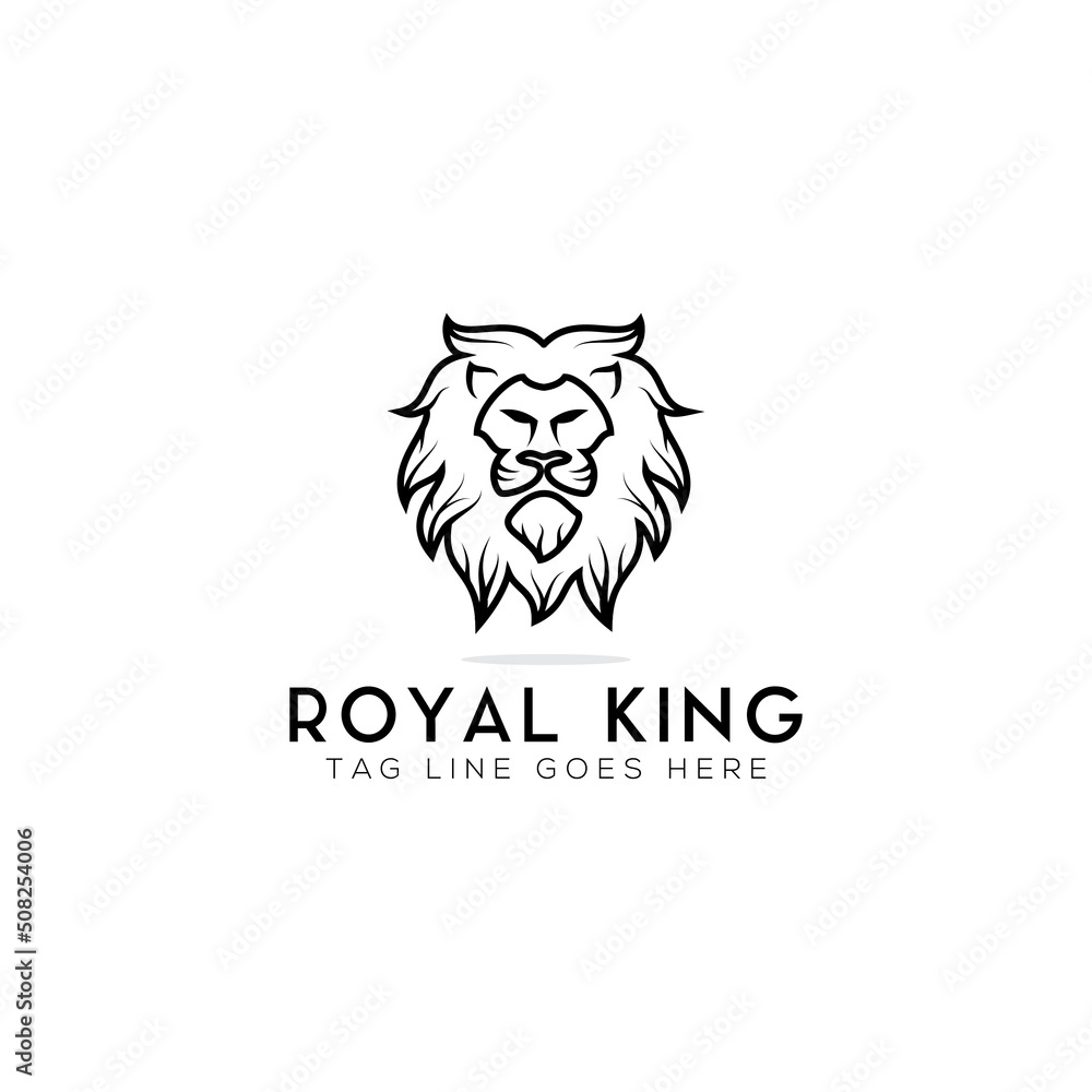 simple creative head lion logo design linear style vector template illustration