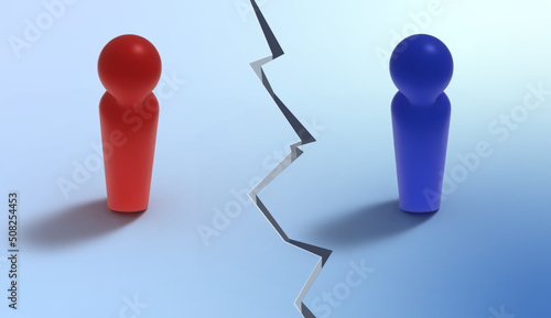 Conceptual illustration representing a rift, a discrepancy of ideas, a division