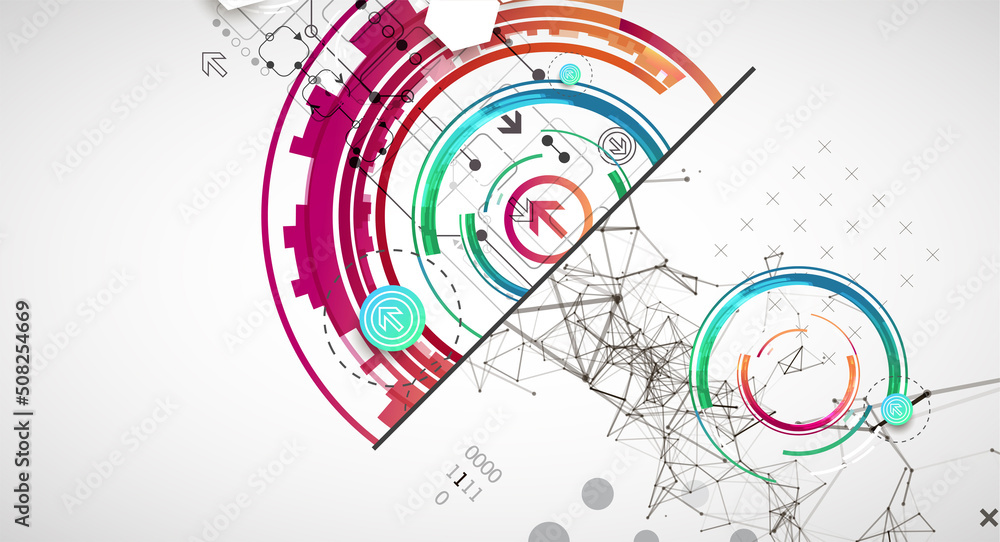 Abstract background on technological and scientific topics. Plexus effect with various techno details with a place under the text. Vector format. Abstract background on technological and scientific topics. Plexus effect with various techno details with a place under the text. Vector format.