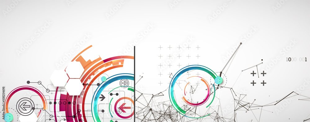 Abstract background on technological and scientific topics. Plexus effect with various techno details with a place under the text. Vector format. Abstract background on technological and scientific topics. Plexus effect with various techno details with a place under the text. Vector format.