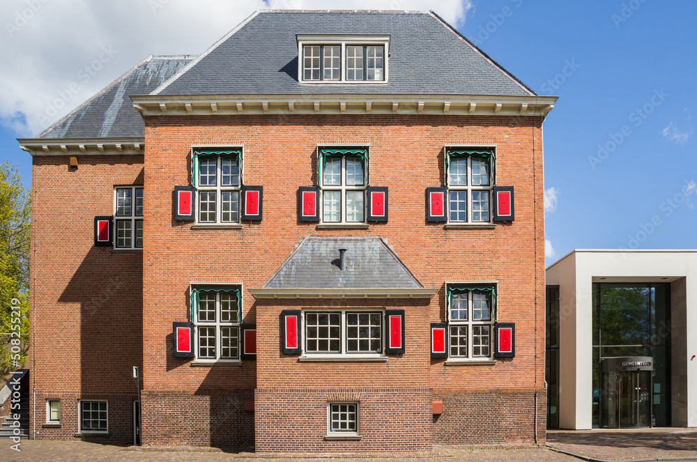Facade of the historic town hall in Veendam, Netherlands