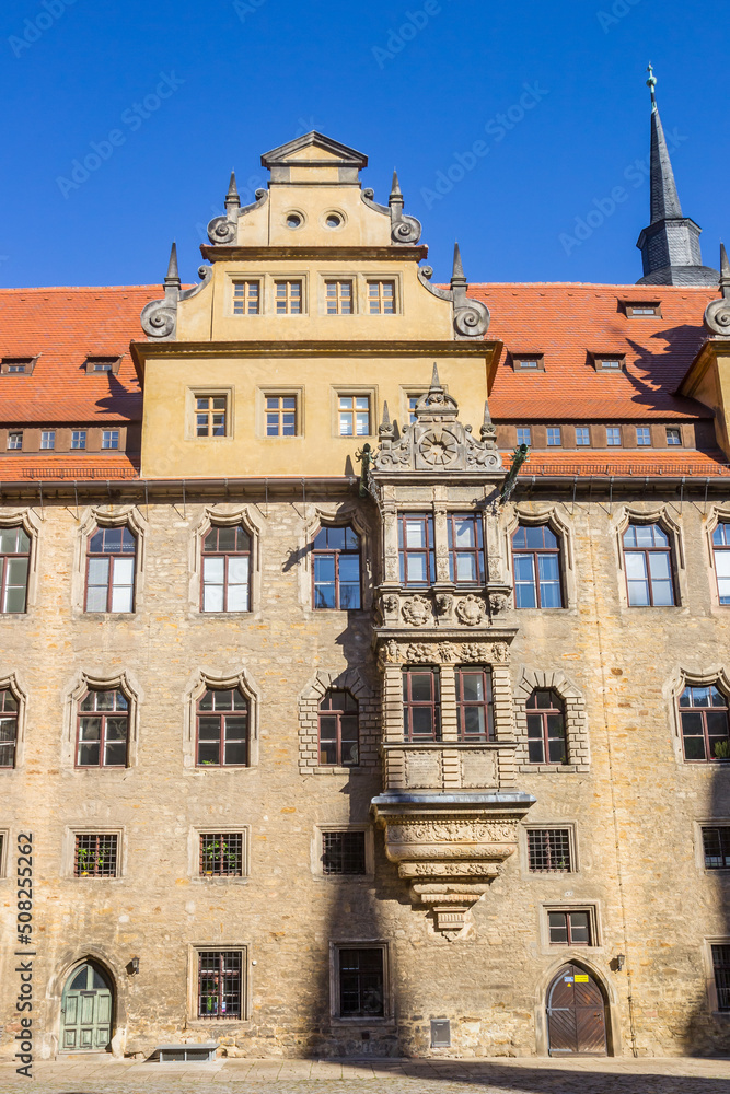 Facade with bay window of the castle in Merseburg, Germany