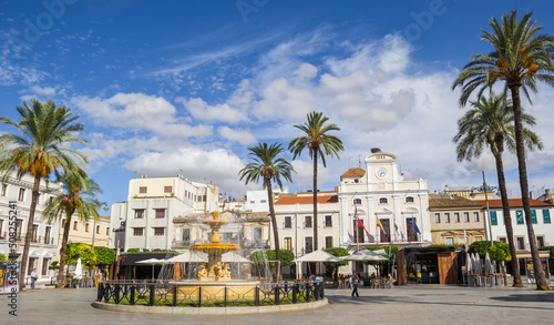 Panorama of the Plaza de Espana square in historic city Merida, Spain © venemama