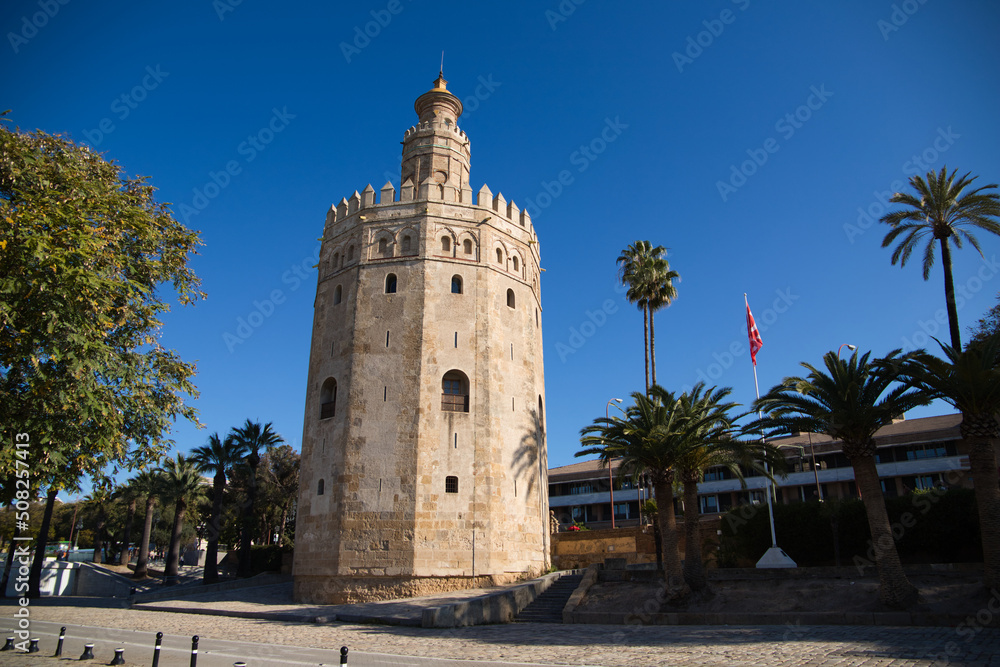 Old tour in Seville, Spain. The Torre del Oro (English: 
