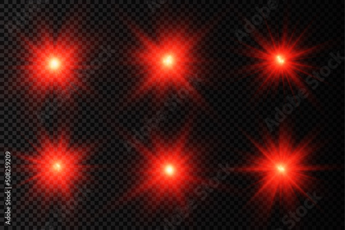 Glow bright light star, red sun rays, sunshine.