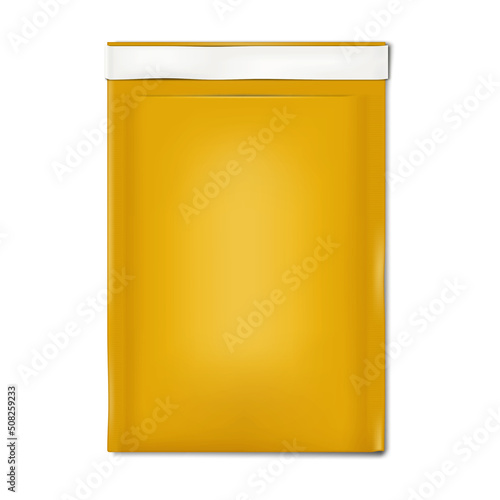 Kraft bubble mailer mock-up. Self seal padded envelope mock-up. Shipping bag packaging vector illustration