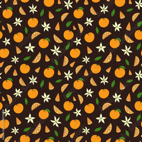 Seamless vector pattern of oranges fruits. Decoration print for wrapping, wallpaper, fabric, textile.