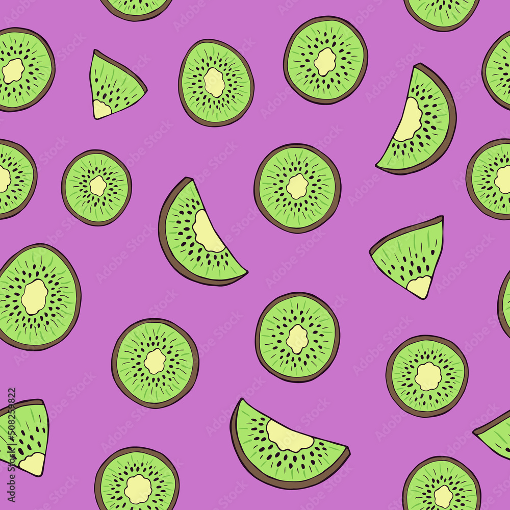 Seamless vector pattern of kiwi fruits. Decoration print for wrapping, wallpaper, fabric, textile. Seamless vector pattern of kiwi fruits. Decoration print for wrapping, wallpaper, fabric, textile.