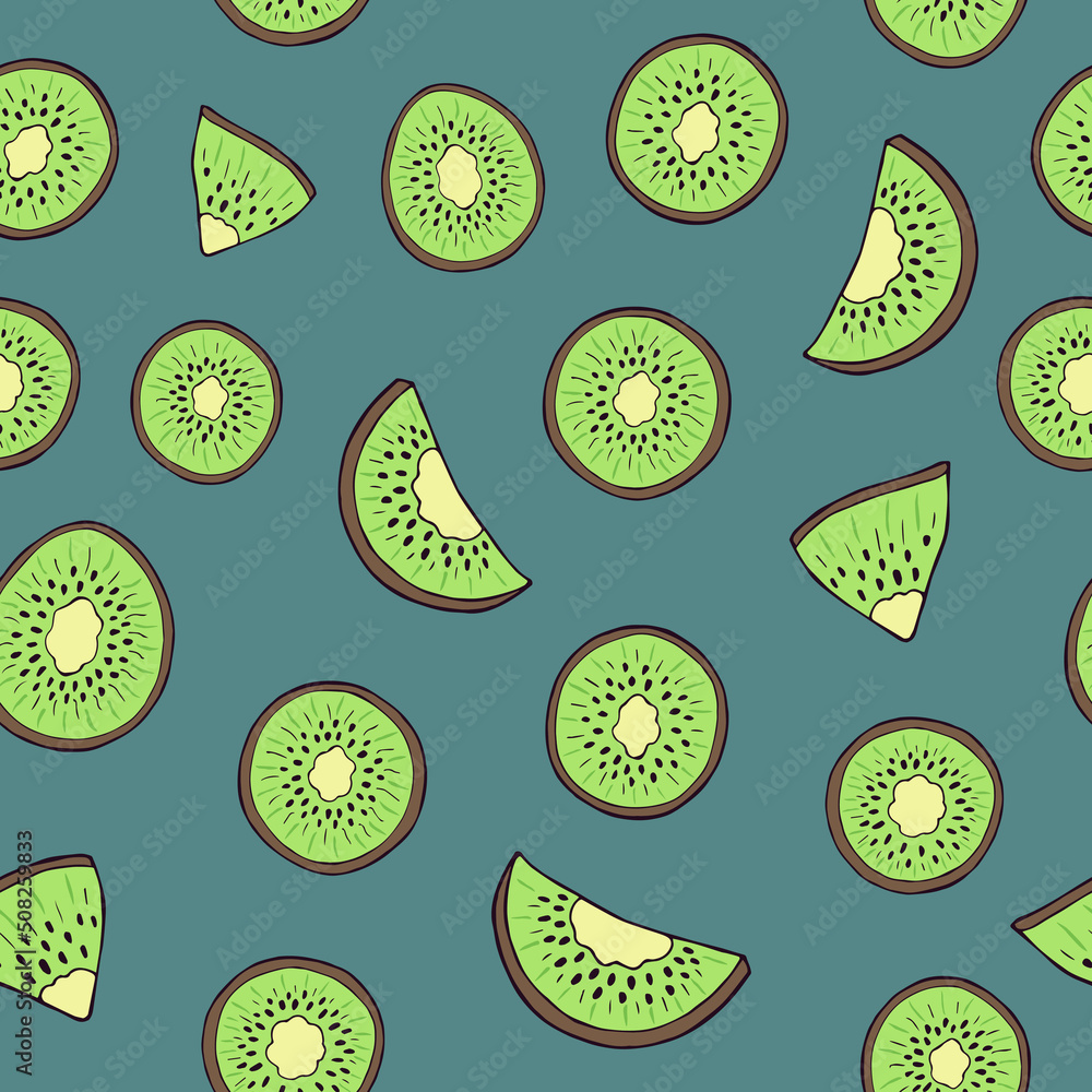 Seamless vector pattern of kiwi fruits. Decoration print for wrapping, wallpaper, fabric, textile. Seamless vector pattern of kiwi fruits. Decoration print for wrapping, wallpaper, fabric, textile.