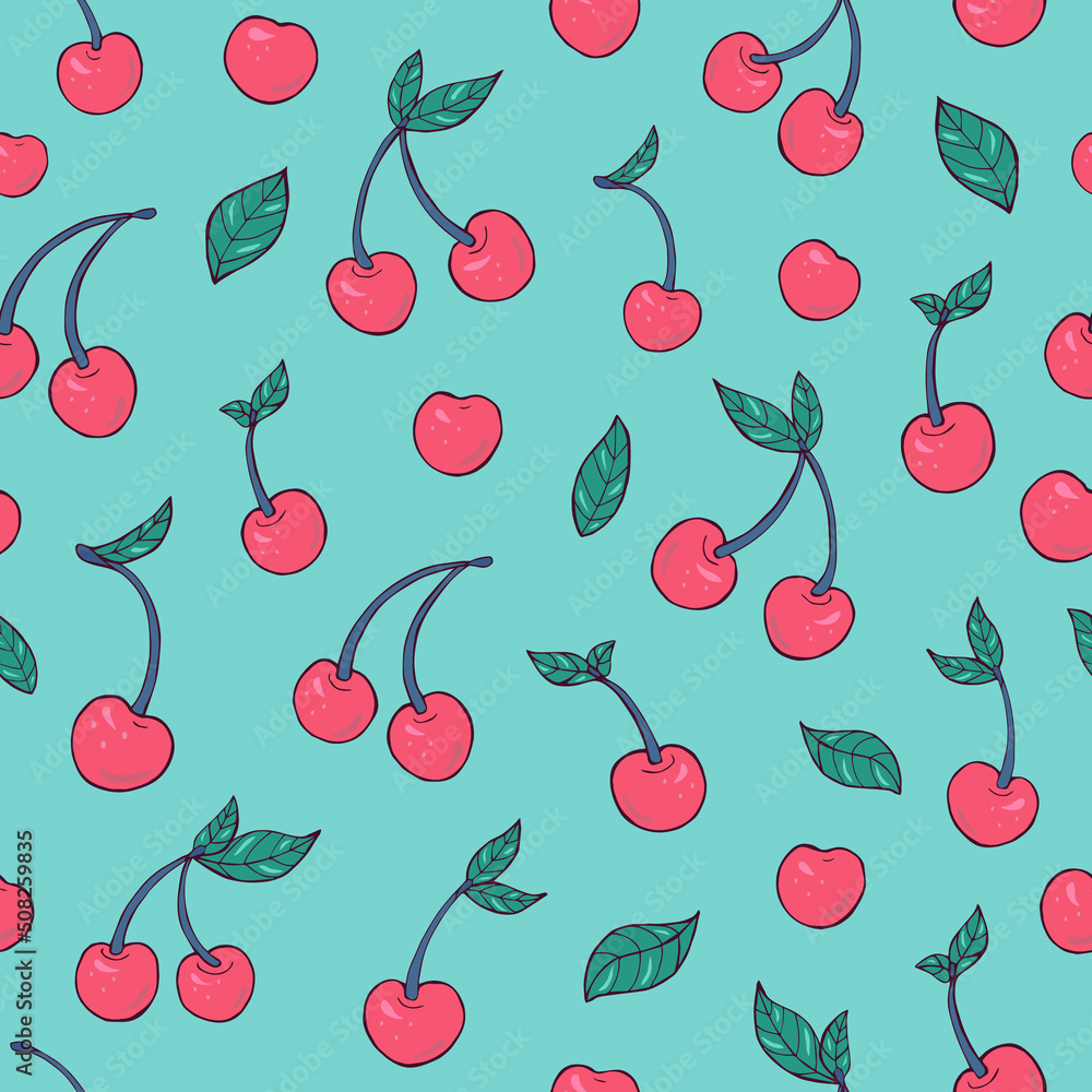 Seamless vector pattern of cherries. Decoration print for wrapping, wallpaper, fabric, textile. Seamless vector pattern of cherries. Decoration print for wrapping, wallpaper, fabric, textile.