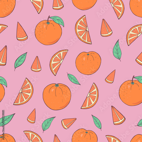 Seamless vector pattern of oranges fruits. Decoration print for wrapping  wallpaper  fabric  textile. 
