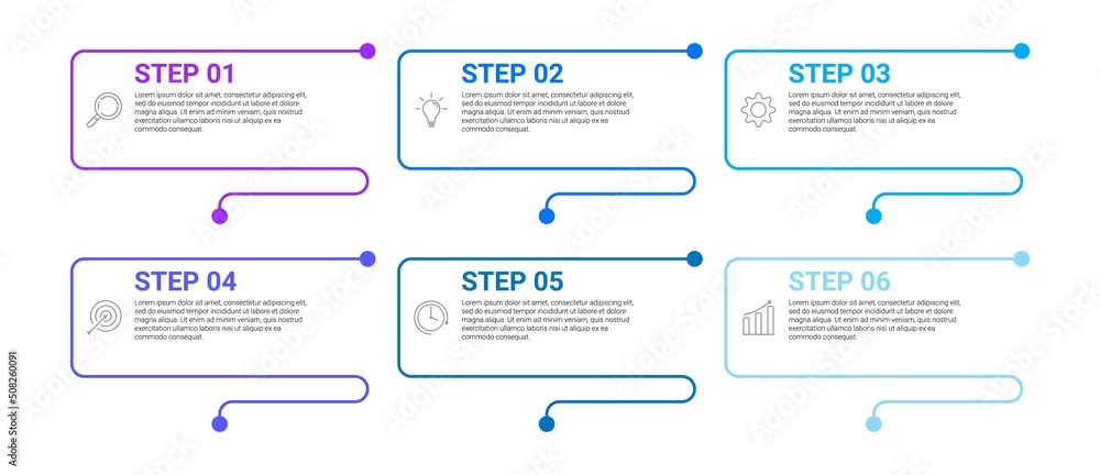 thin line and point infographic design with 6 steps business process thin line and point infographic design with 6 steps business process