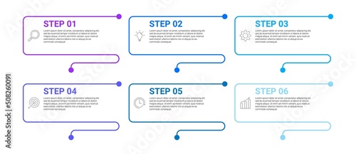 thin line and point infographic design with 6 steps business process