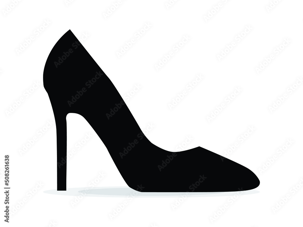 Black high heel shoe isolated on white background vector illustration. Womens black high heel shoes. Sale banner template. Female sexy shoes, patent leather shoes. - obrazy, fototapety, plakaty 