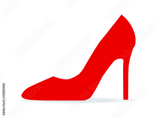 Red high heel shoe isolated on white background vector illustration. Womens red high heel shoes. Sale banner template. Female sexy shoes, patent leather shoes.