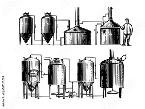 Beer production in retro style. Old brewery.