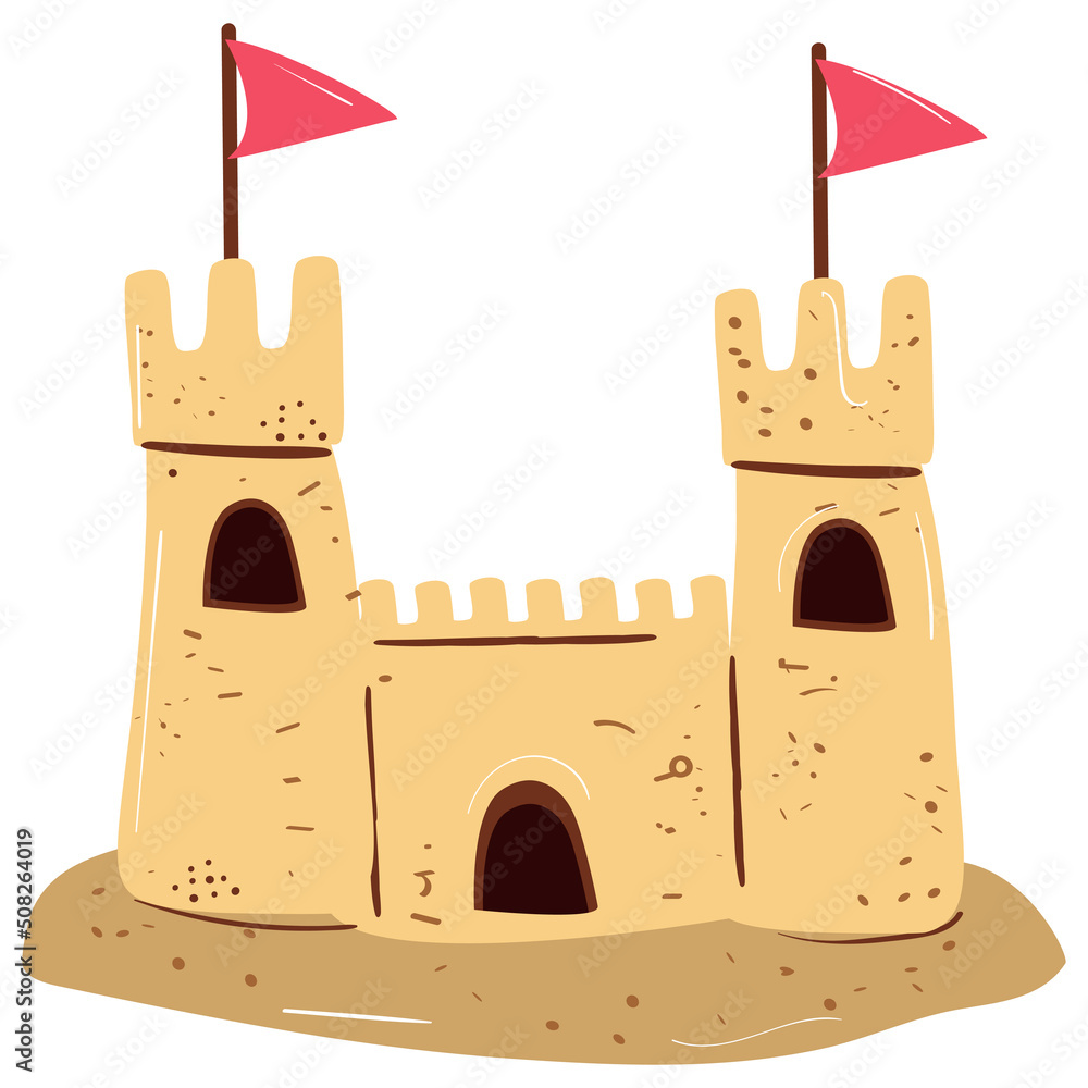 Sand castle hand drawn naive art Sand castle hand drawn naive art