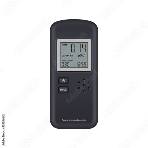 Realistic radiation meter on white background. Radiation dosimeter. Vector illustration.