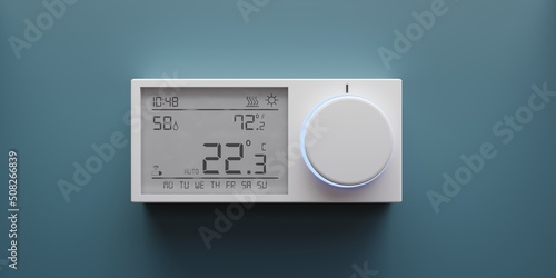 Tableau sur toile Digital thermostat on blue wall