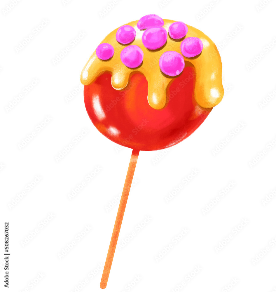 Caramalized Candy lollipop stick hand drawing illustration Caramalized Candy lollipop stick hand drawing illustration